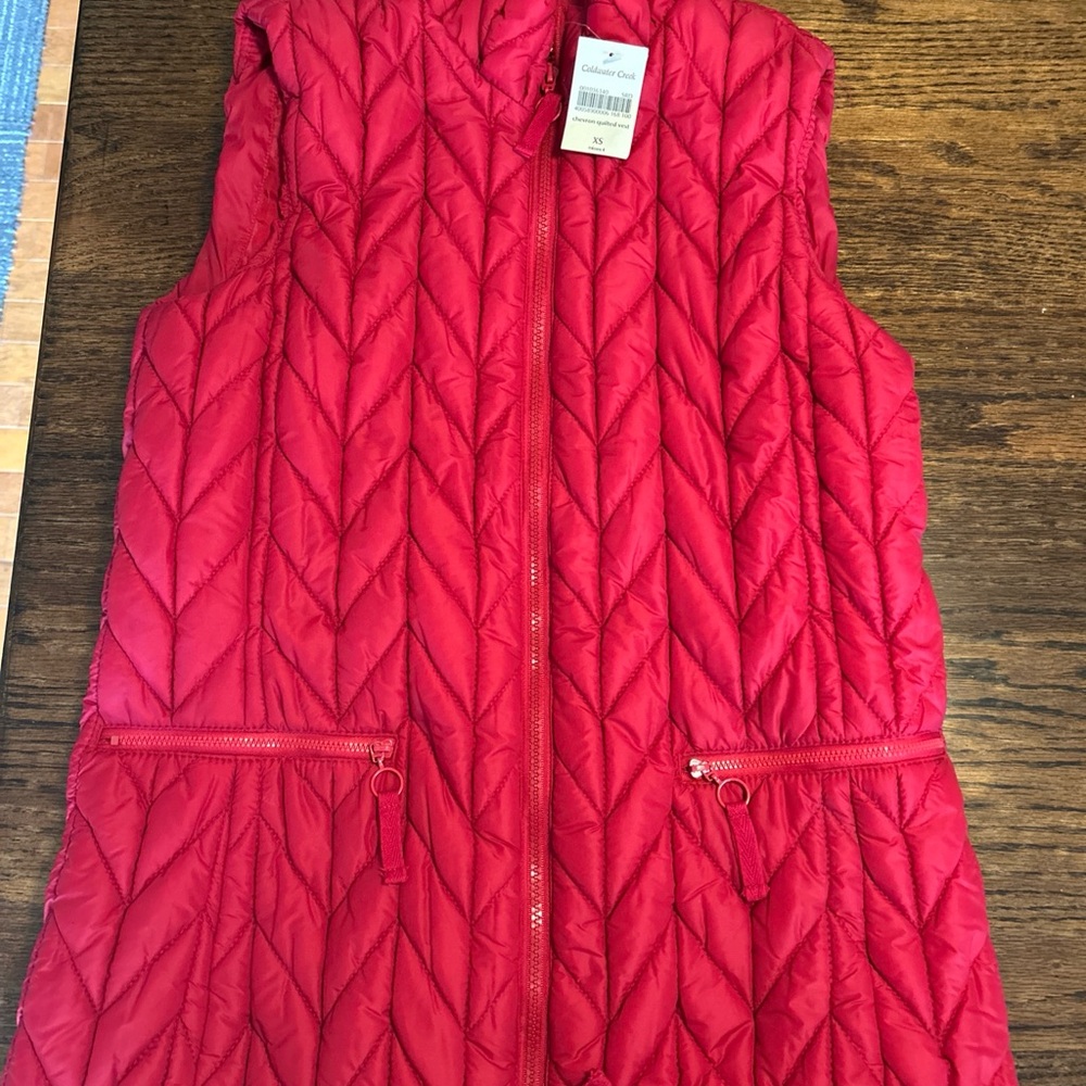 Coldwater Creek Red Chevron Quilted Vest